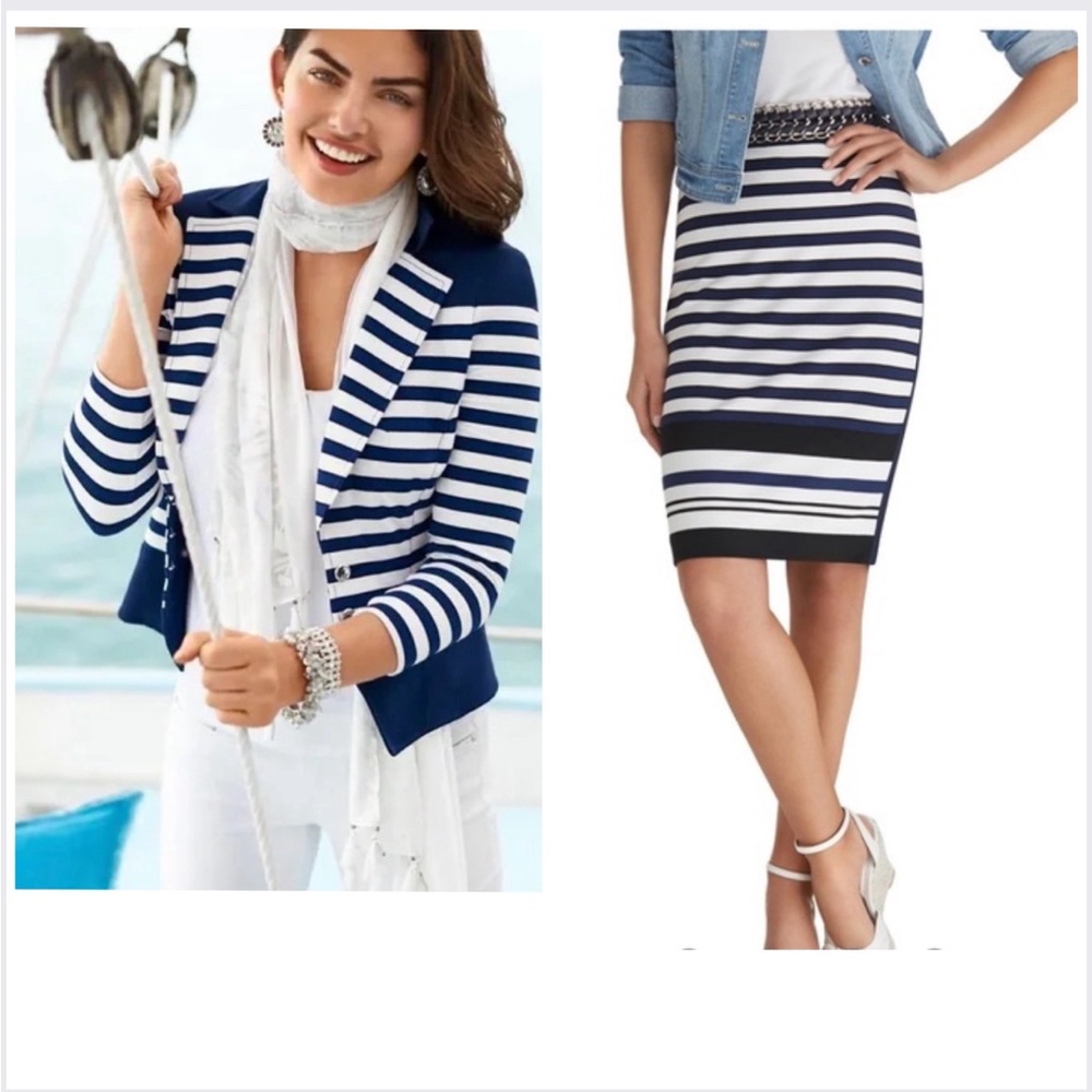 WHBM navy theme 3 piece suit with skirt, corset and blazer